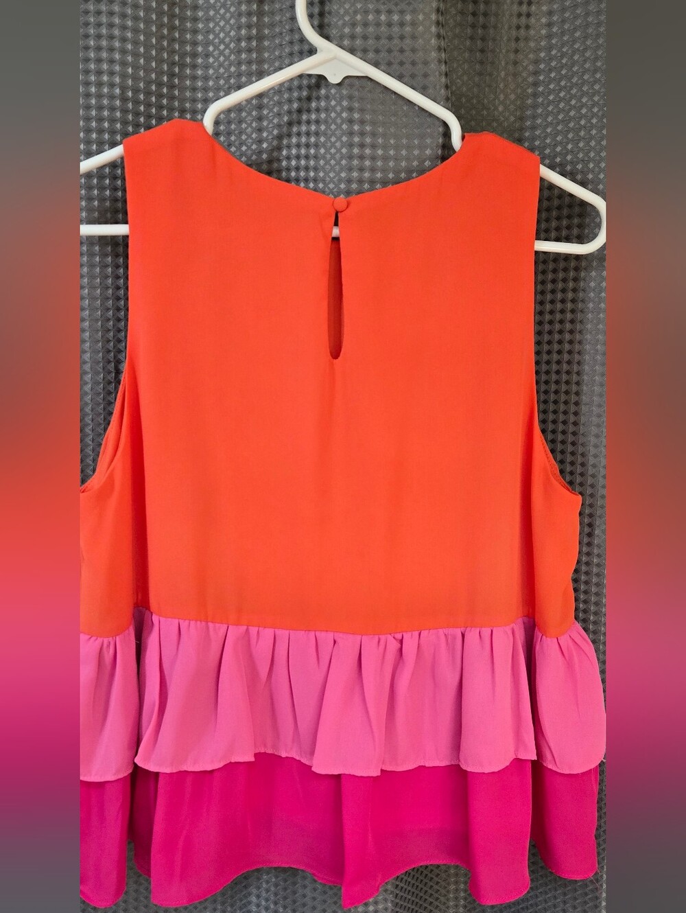 TCEC Sleeveless Coral-Orange Round Neck Peplum Top - Picture 3 of 6